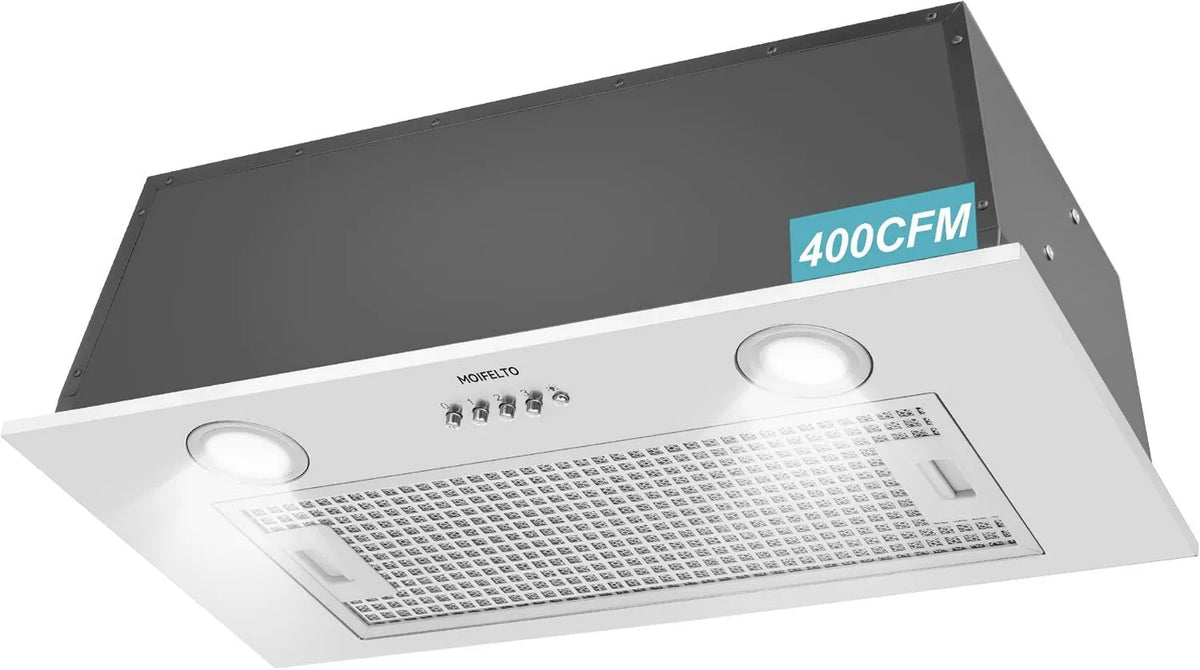 Range Hood 400CFM, Built-In Installation, 24 Inch, 3W, 3-Speed, Convertible Ducted/Ductless Kitchen Vent with 3-Speed