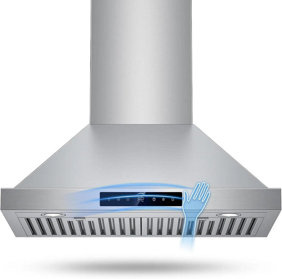 Range Hood 4-Speed, 1200 CFM, 30 Inch, 1500 Lumens LED Lights, Touch Controls, Wall-Mountable