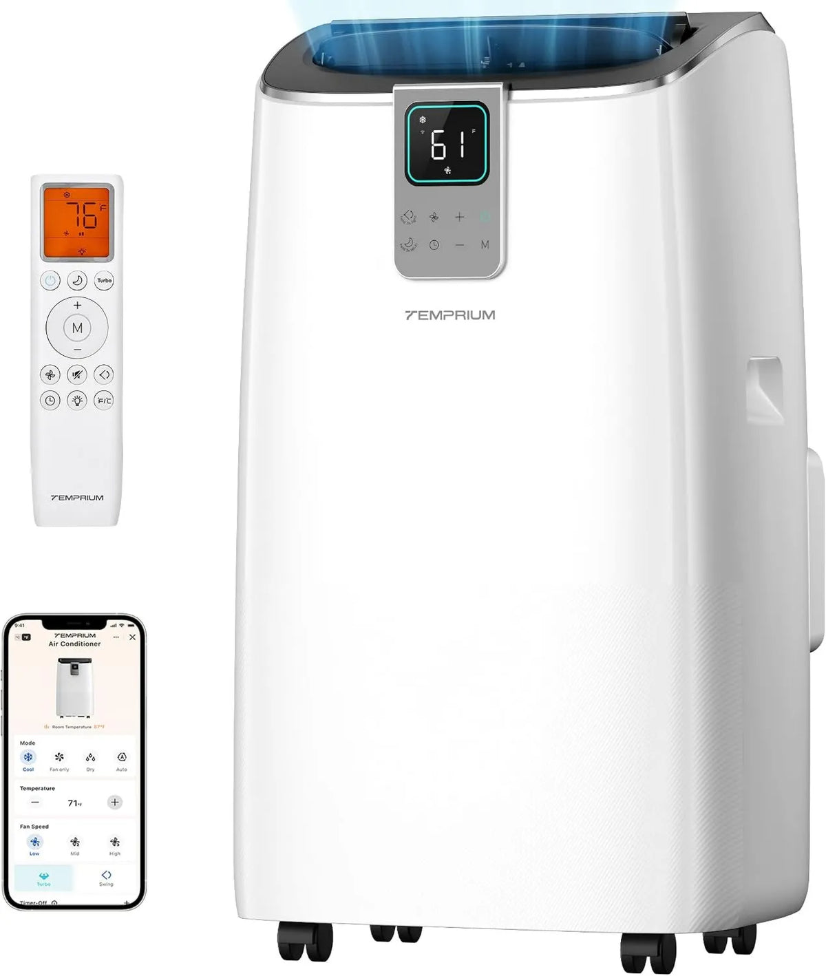 Air Conditioner 14000 BTU Portable 4-in-1, WiFi, Compact Portable Design
