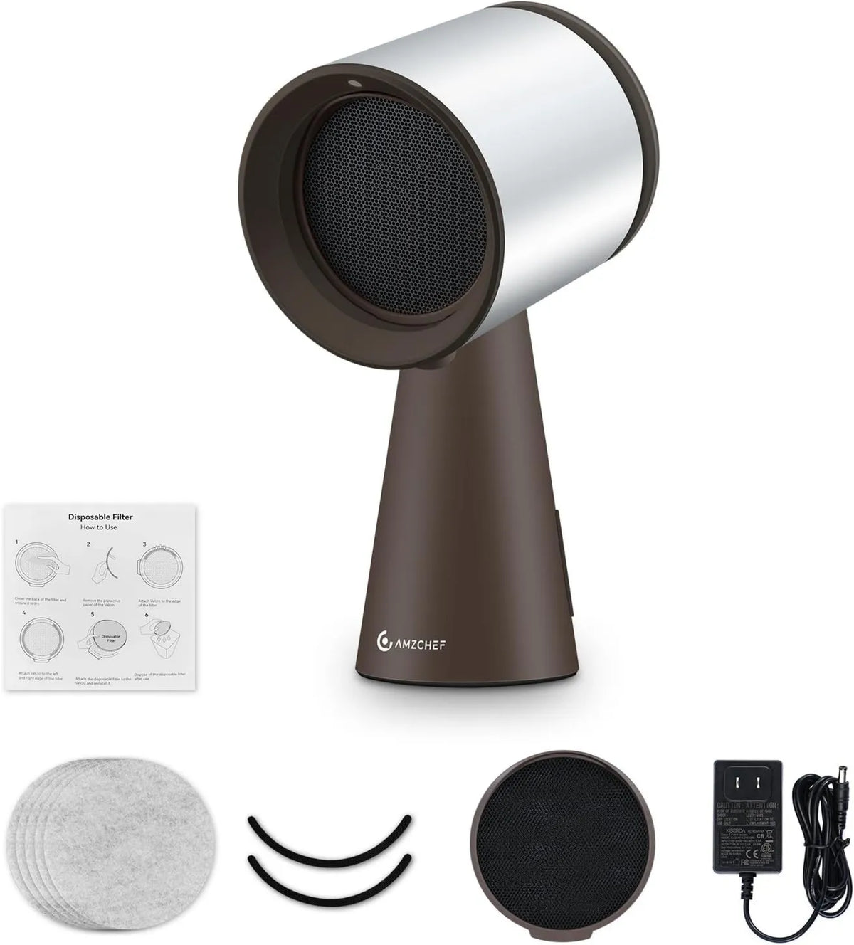 Range Hood 3-Speed, Compact Portable Design, 3-Speed Desktop Exhaust Vent Fan, Silver brown, AMZCHEF