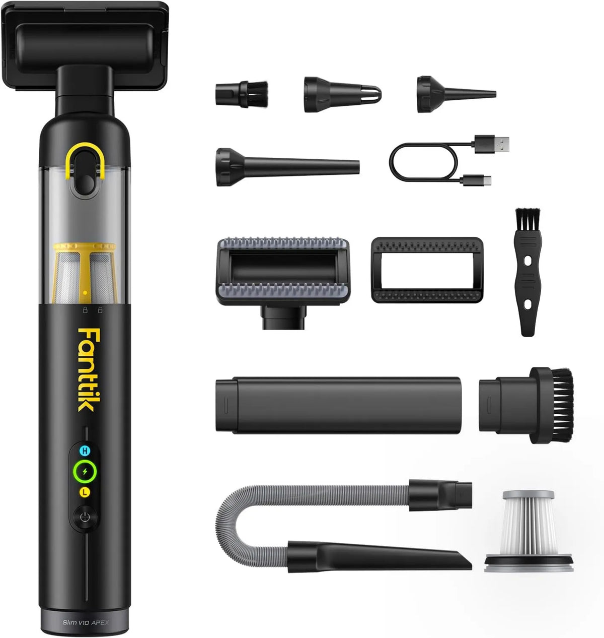 Vacuum Cleaner Slim V10 APEX Cordless Car 4-in-1, 19kPa, 2 Suction Modes for Small Jobs, 4-in-1 Portable Mini Handheld Vac, Office Desk, Fanttik