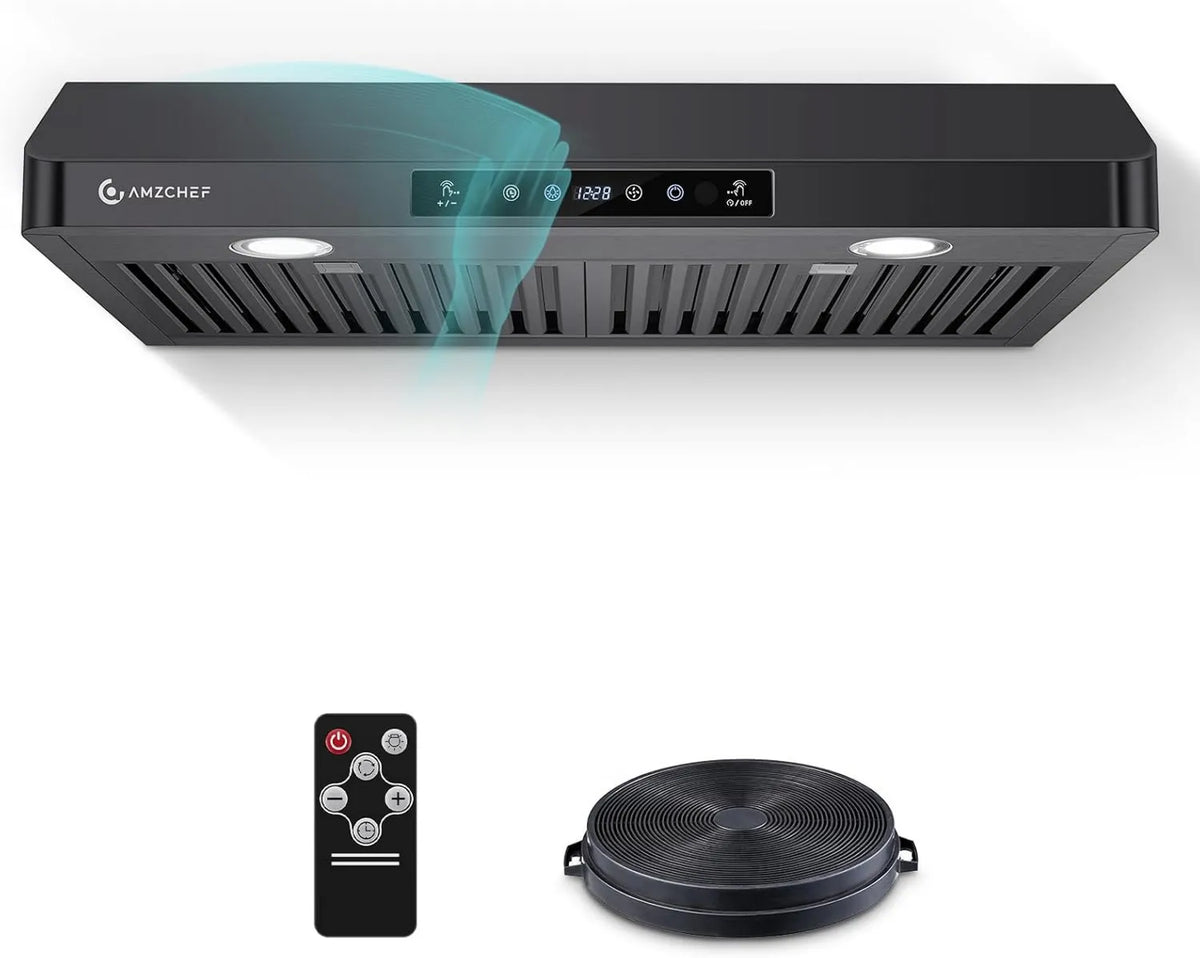 Range Hood 30' Under-Cabinet, 750 CFM, AMZCHEF, 750 CFM Black Kitchen Vent