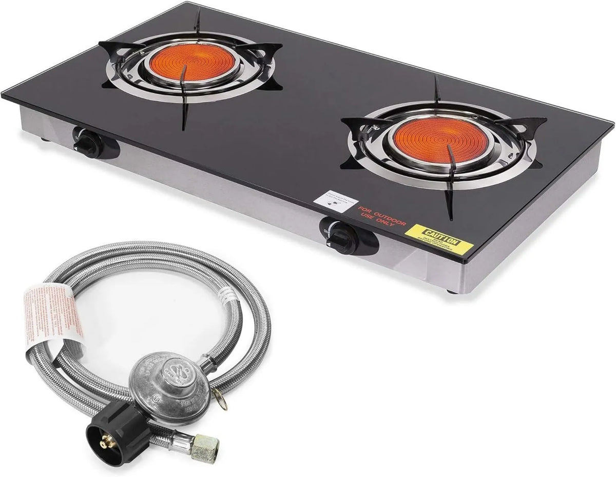 Outdoor Countertop Cooktop 2-Burner, 40000 BTU, Tailgating & Outdoor Cooking, Auto Ignition LPG Camping Stove for BBQ, Ceramic Technology, Barton