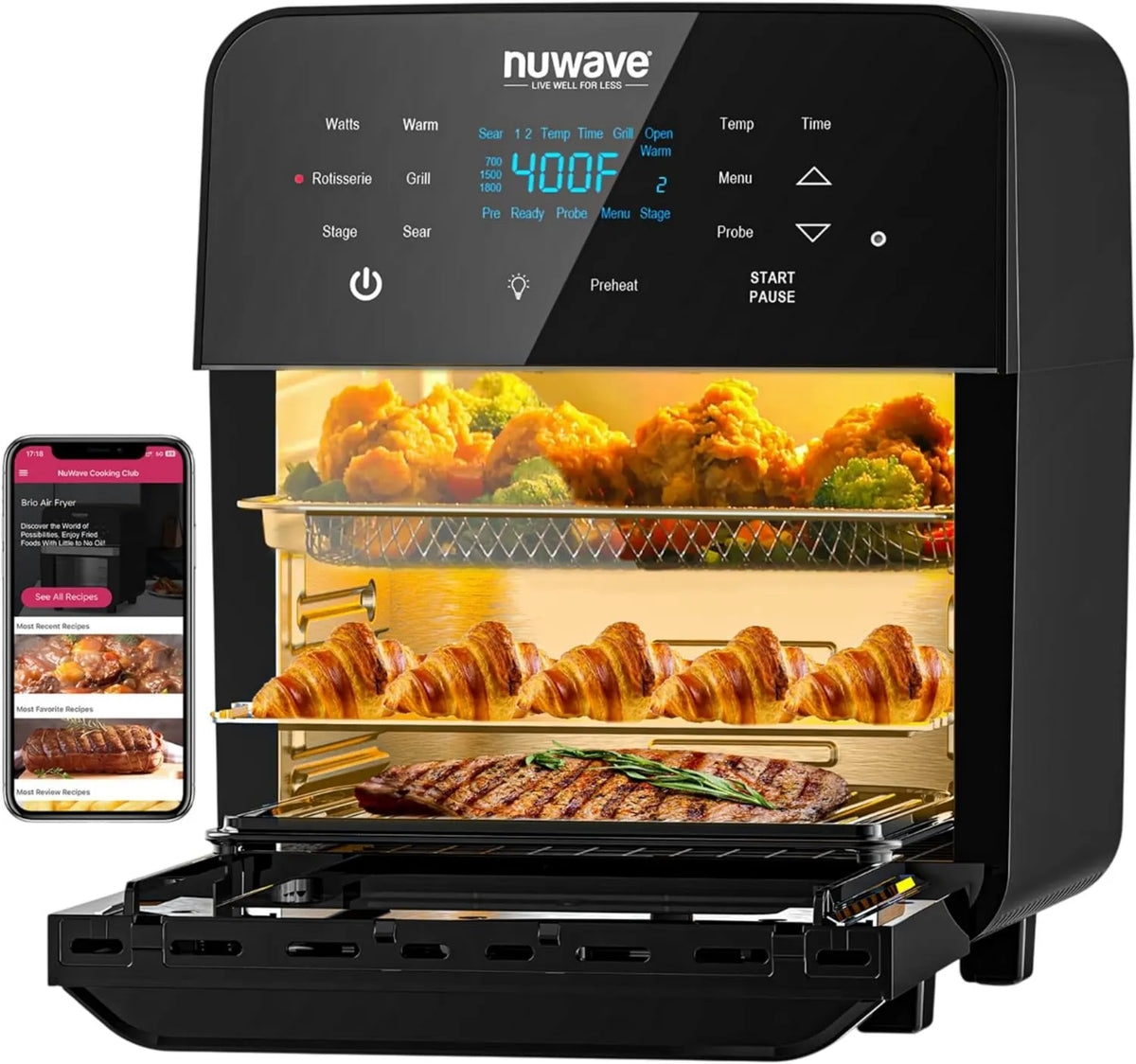 Air Fryer 15.5Qt, Rotisserie Function, 50°-425°F Temp Controls, Nuwave