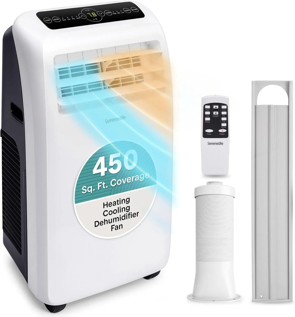 Air Conditioner, Remote Control, Compact Portable Design, Heat Function, 10000 BTU, Portable Heater & AC For Rooms up to 450 Sq Ft, SereneLife