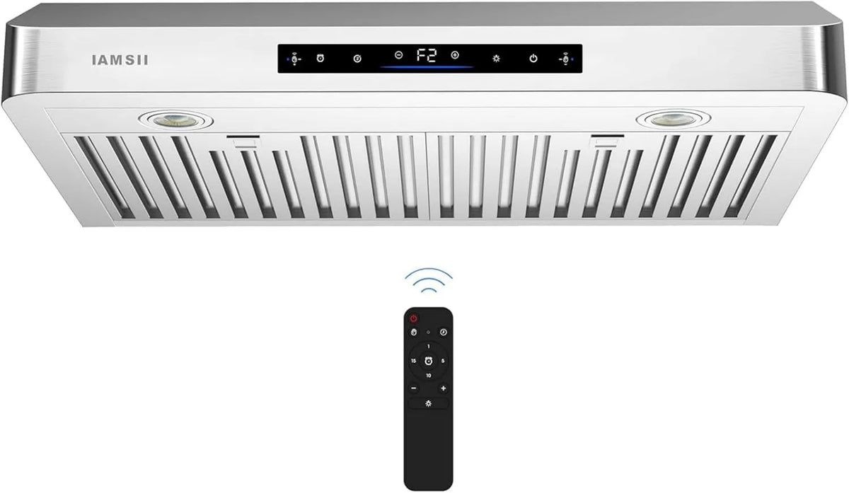 Range Hood, Touch Controls, Stainless Steel, 900 CFM, 30 Inch, 4 Speed, Adjustable Lights, Memory Function, Apron and Gloves, Under