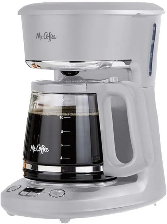 Drip Coffee Maker Mr. Coffee 12 Cups Gray, Automatic Coffee Brewing Machine
