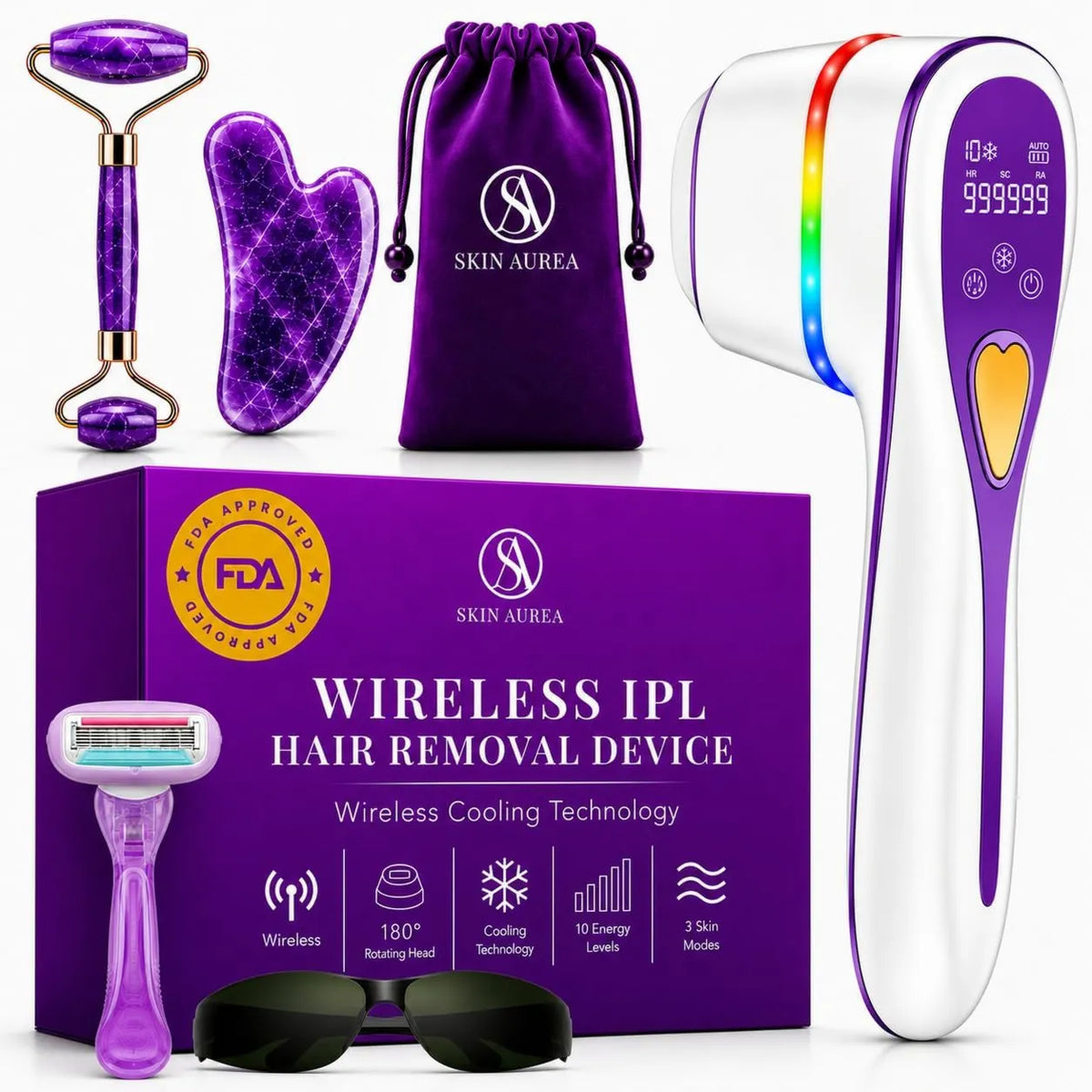 IPL Hair Removal Device 24J, Cordless Design, At-Home Use, Laser Hair Reduction, For Bikini Area, For Underarms, Chin & Upper Lip