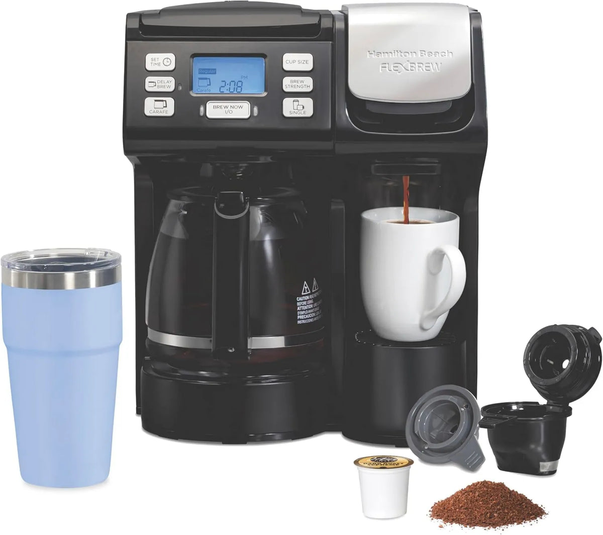 Hamilton Beach 2-Way Drip Coffee Maker, Single-Serve Brewing, K-Cup Pod Compatible, Single Serve & Full 12c Pot, Fast Brewing