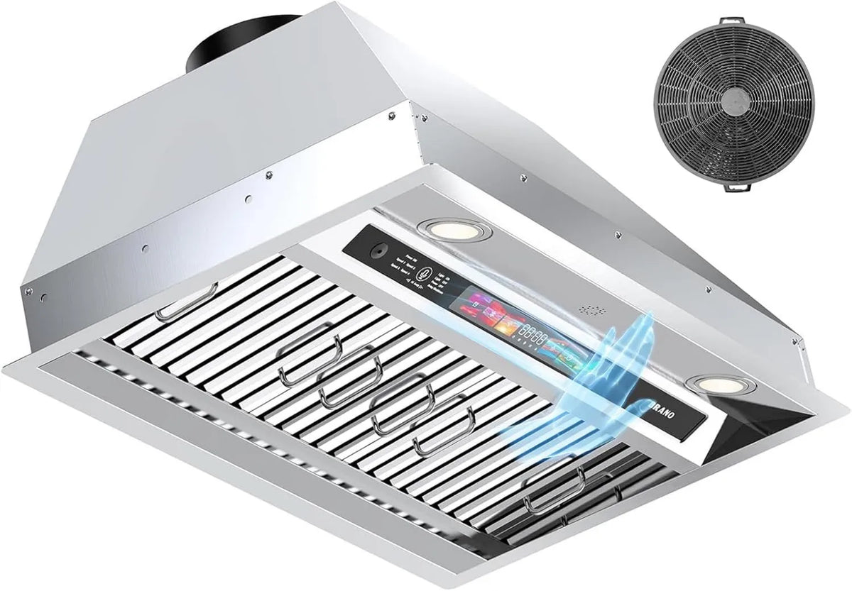 Range Hood 4-Speed, 900 CFM, 30 Inch, Touch Controls, Built-In Installation, Adjustable Lights, 4-Speed Exhaust Fan, Memory Function, BRANO