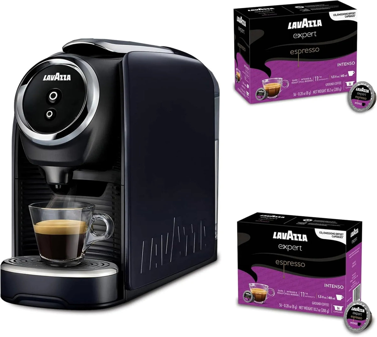 Coffee Machine Classy Mini Espresso, Compact Portable Design, 72 Count Intenso Capsules, Compact Single-Serve Brewer Compatible BLUE & Expert Pods