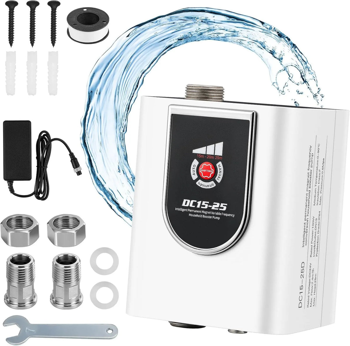Smart Water Booster Pump 3-Speed, Variable Frequency 3-Speed Control for Shower, No Pressure Start, Gas & Electric Water Heaters