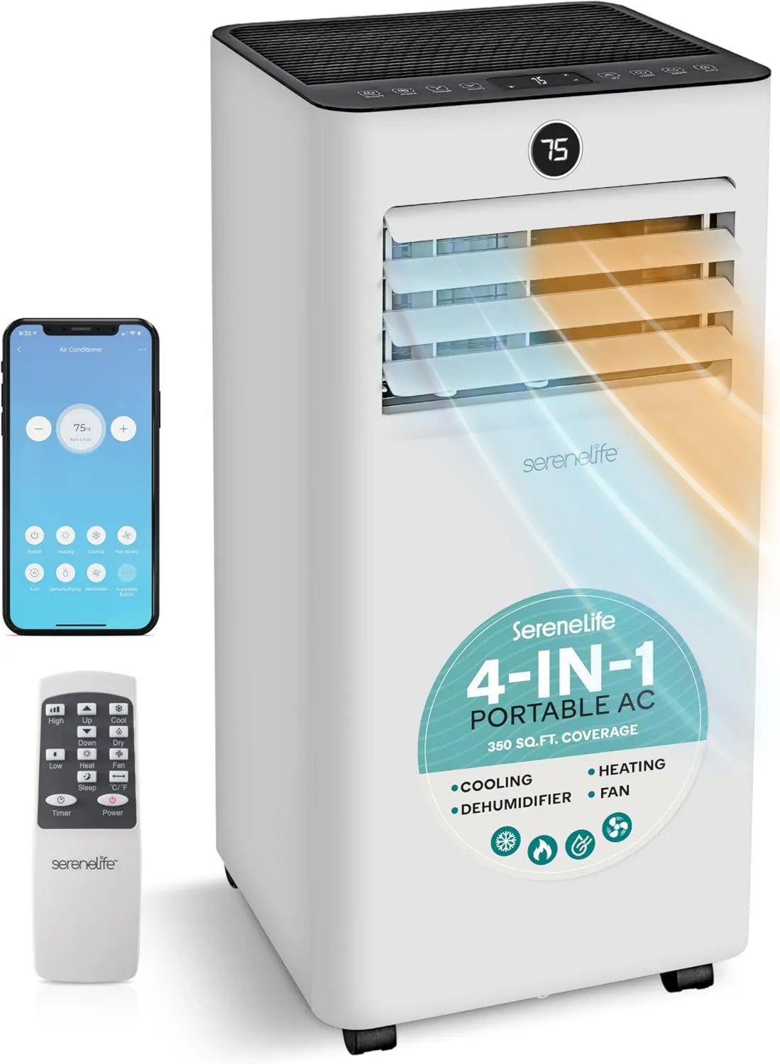 Air Conditioner 10000 BTU Portable, Remote Control, Compact Portable Design, Wifi, Mini AC Unit with 450 Sq, Small AC with Dehumidifier and Fan