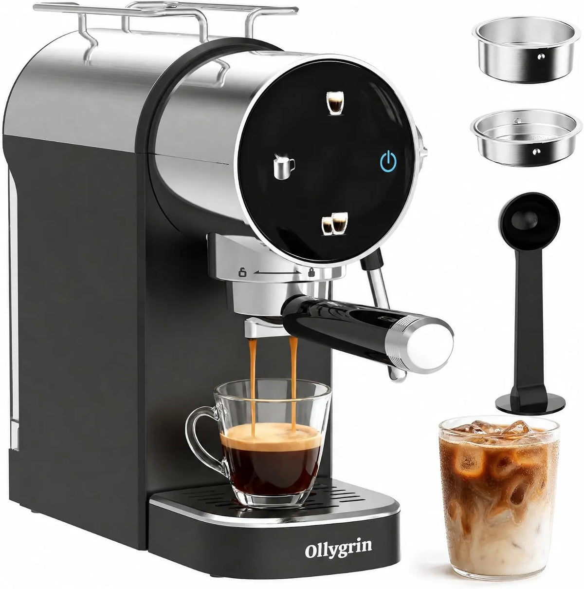 Espresso Machine Ollygrin 20 Bar Espresso, 1350W, Touch Controls, Removable Drip Tray & Water Tank, Modern Design for Latte & Cappuccino
