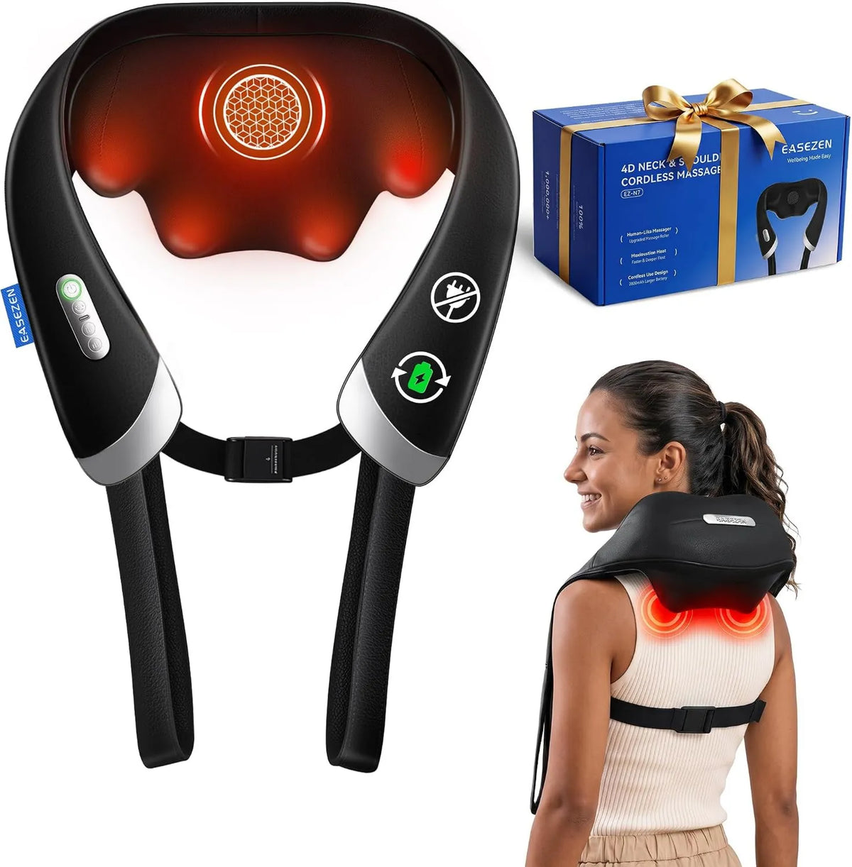 Body Massager, Cordless Design, Deep-Tissue Massage, Heat Function, Targeted Massage, EaseZen