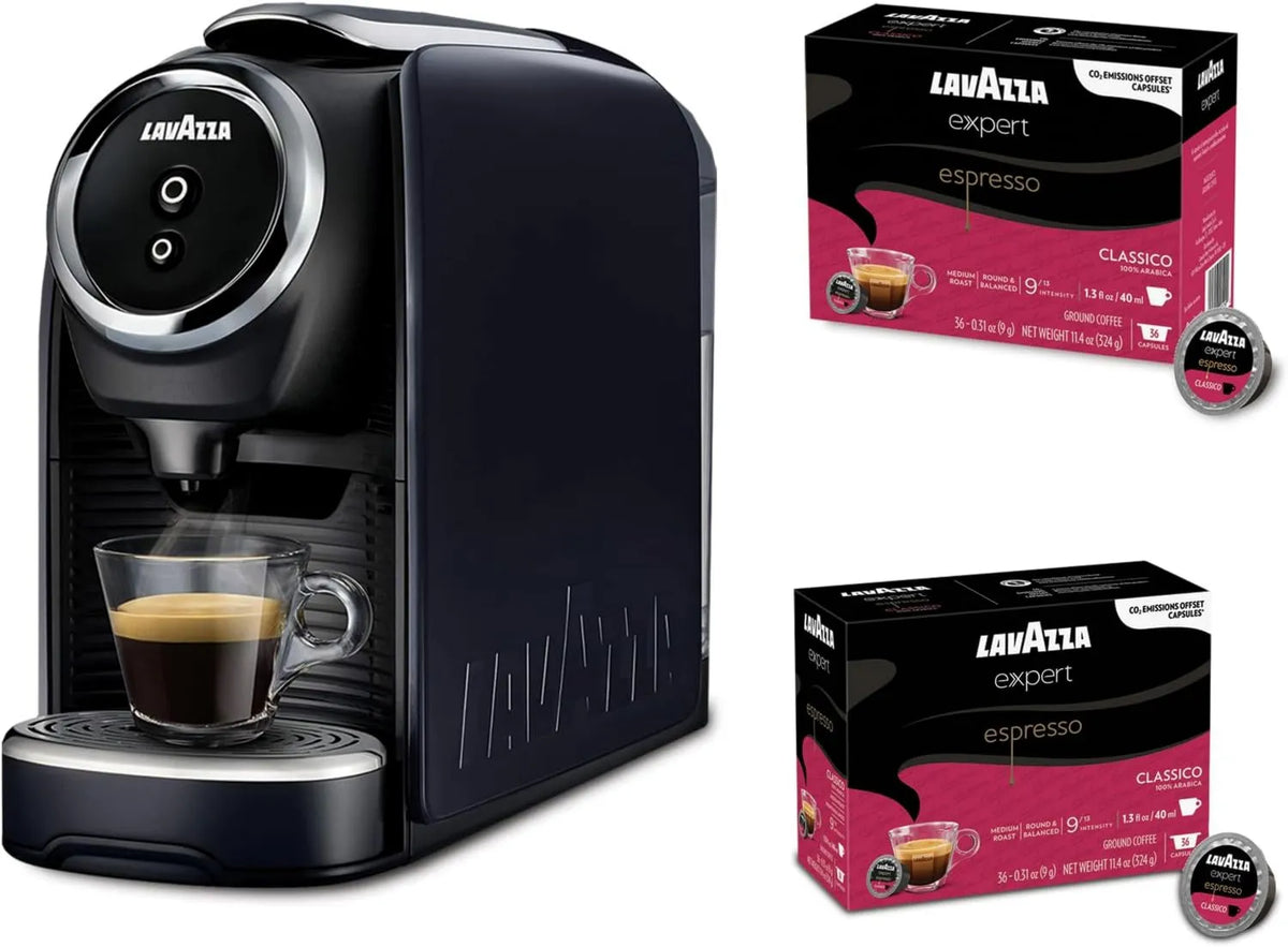 Drip Coffee Maker Classy Mini, 72 Count Classico Espresso Capsules, Lavazza