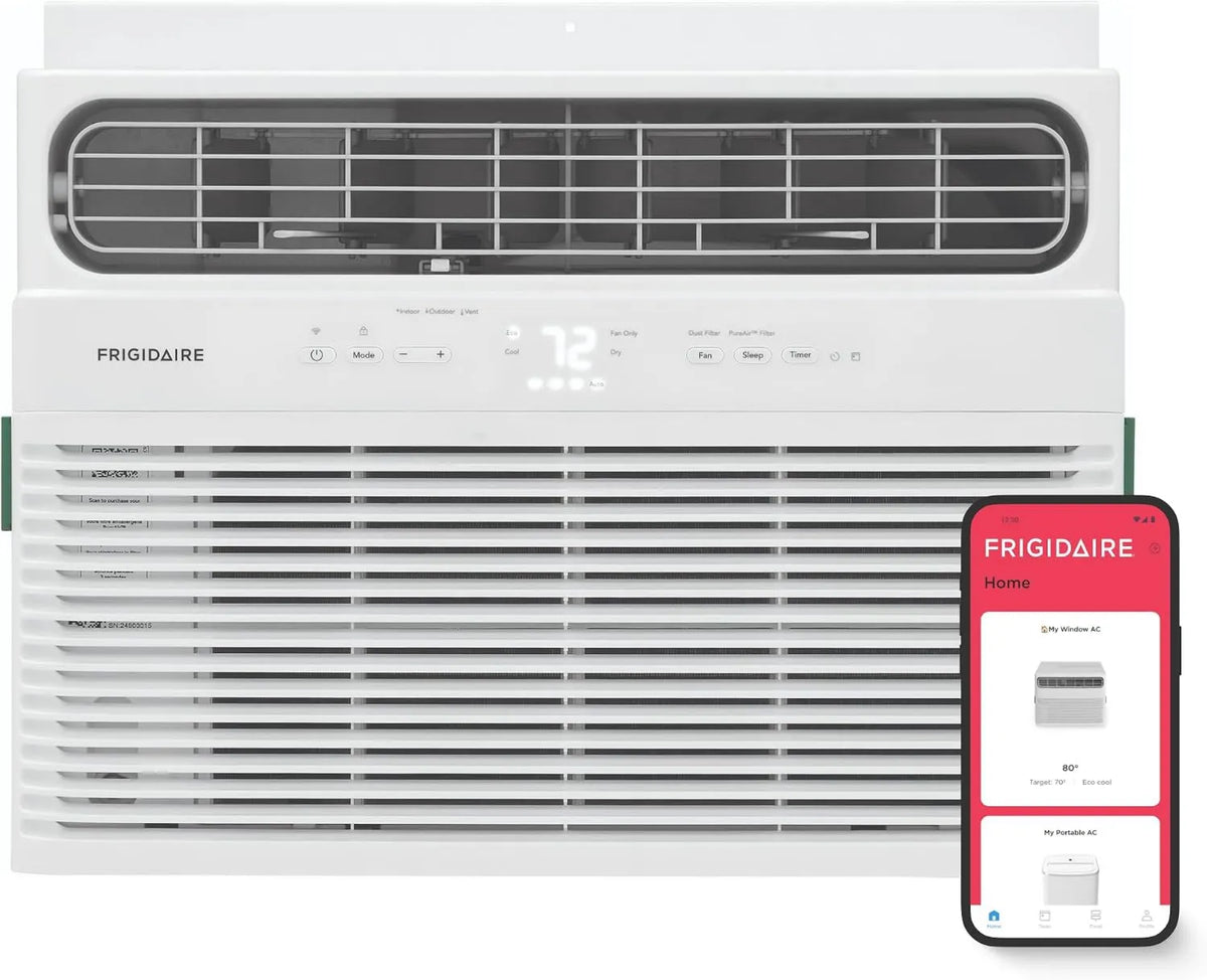 Frigidaire 12000 BTU Smart Window Air Conditioner, Wi-Fi, Remote Control, 3 Fan Speeds, Cools Up to 550 Sq, Eco Mode, Quiet Operation
