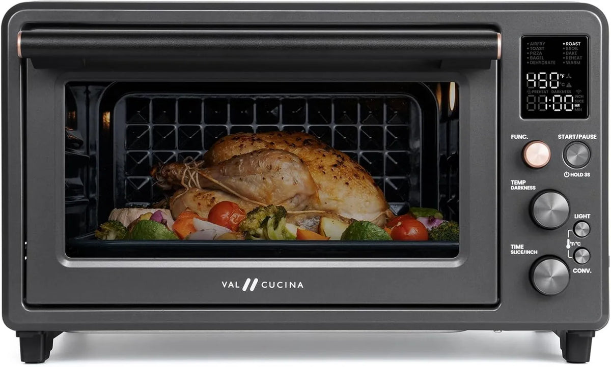 Air Fryer 10-in-1, Infrared Technology, Heat Function, Convection Cooking, 26.3 QT, Fits 12' Pizza & 6 Slice Toast, Easy Clean Enamel Baking Pan