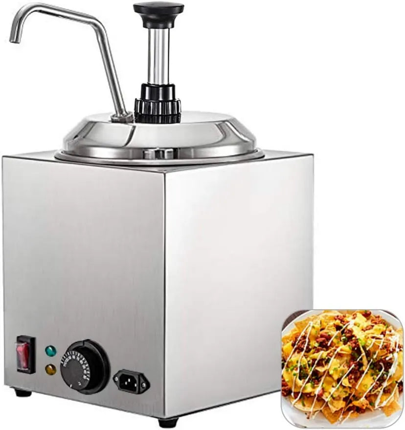 Nacho Cheese Sauce Warmer Pump Dispenser, 650W, Commercial Hot Fudge Warmer, Cupcake Store, Snack Stations, Stainless Steel, Commercial-Grade Design