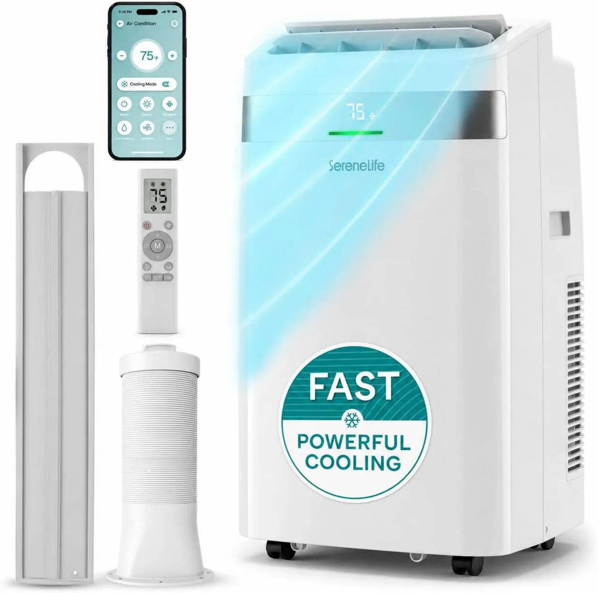 Air Conditioner, 12000 BTU, Wi-Fi, Adjustable Temperature, Ideal for Bedrooms, Dehumidifier & Fan Modes, Compact AC Unit with Window Mount Kit