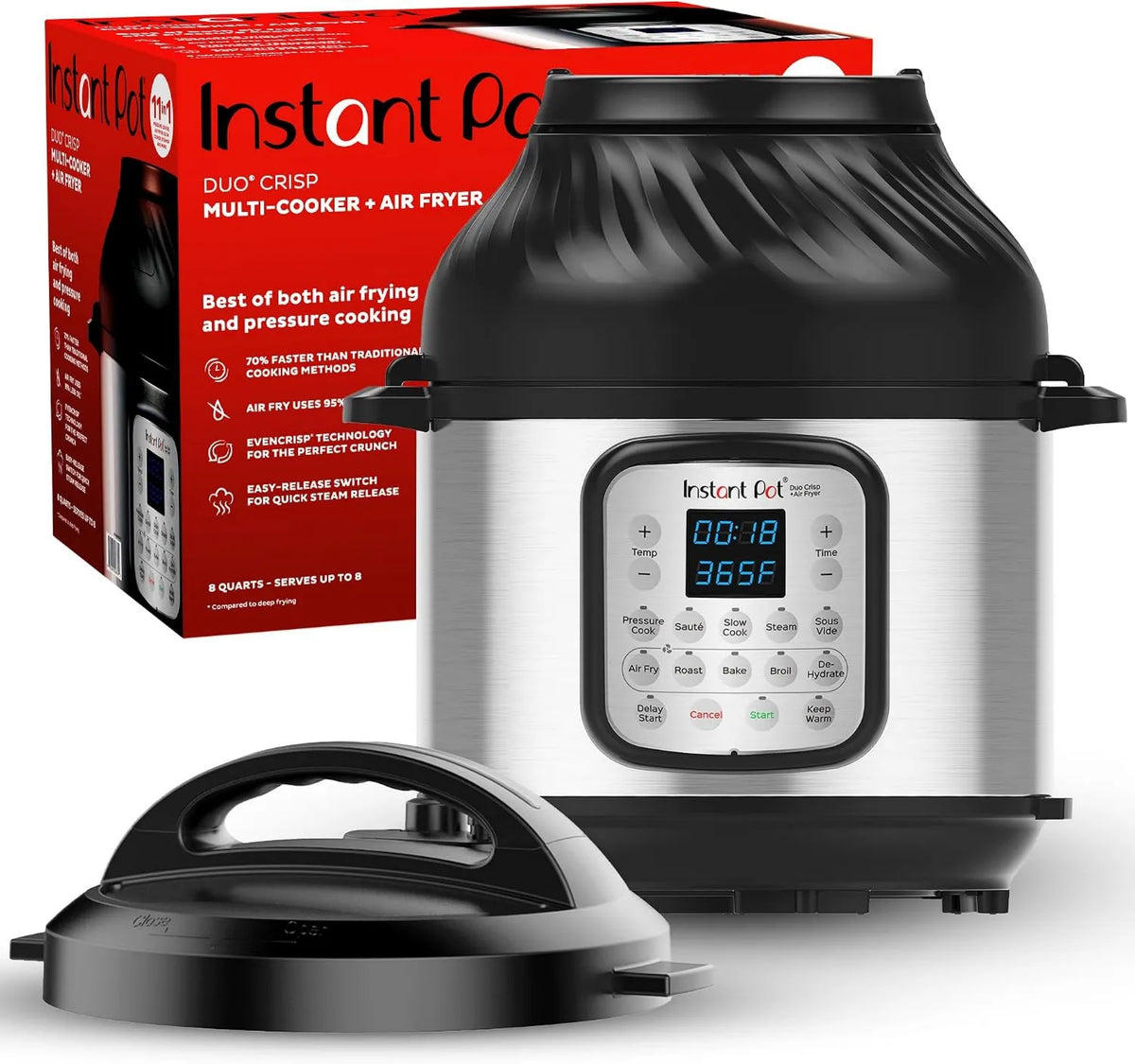Instant Pot 11-in-1 Air Fryer, 8 Qt, Steel, Hot-Air Countertop Cooker