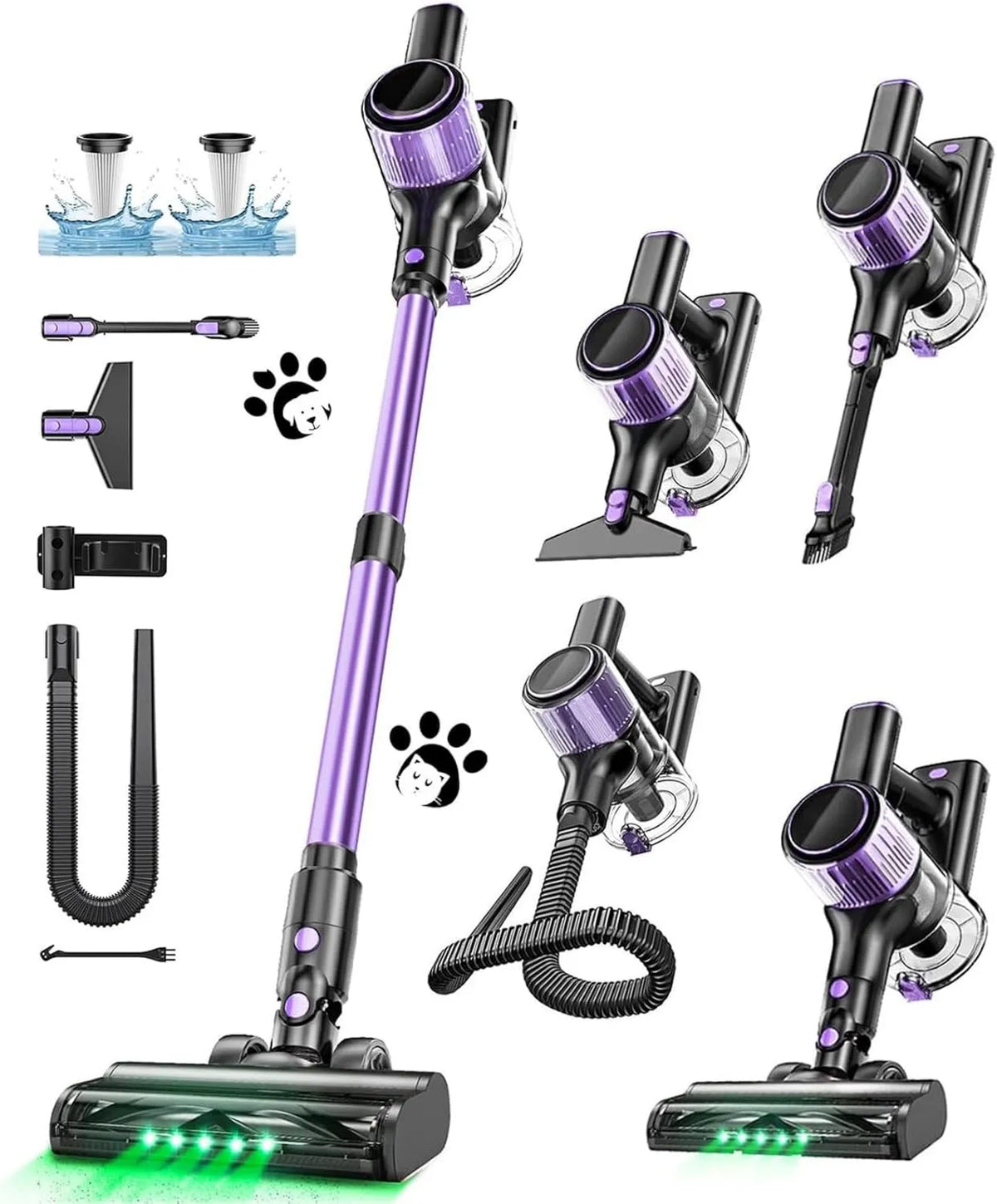 Cordless Stick Vacuum, 10-in-1, Cordless Design, Rechargeable, Anti-Tangle Brush, Vacuum Suction, 10 in 1 Stick Vacuum with Powerful Suction