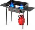 Portable Outdoor Gas Cooker BTU 2, 150000 BTU, 2 Burner, Compact Portable Design, Liquid Propane, Side Shelves for Camping