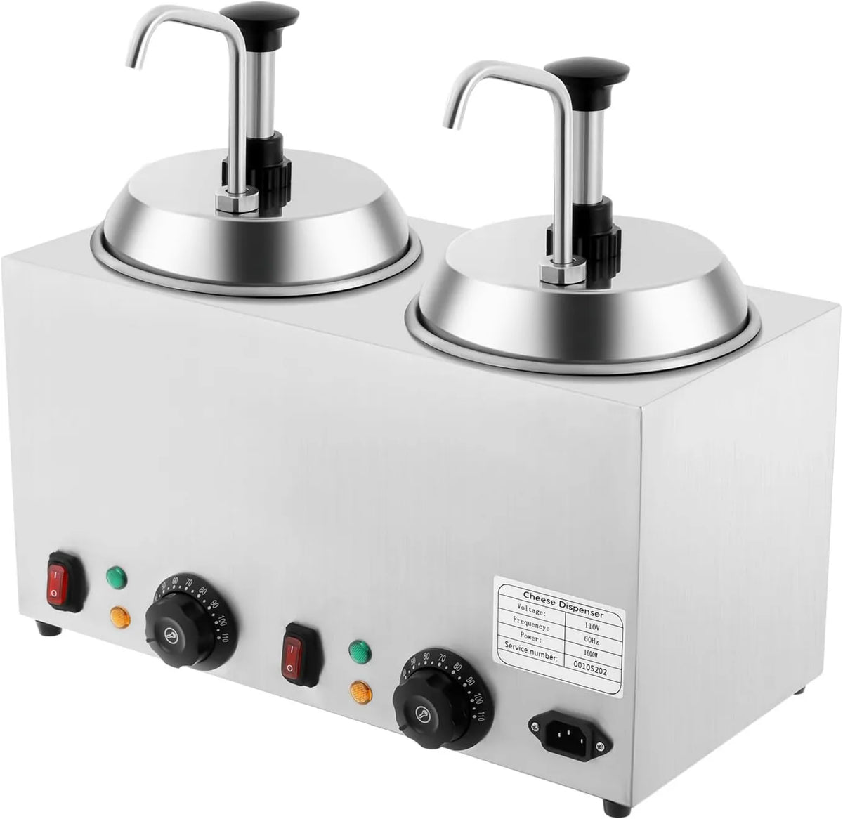 Commercial Double Sauce Warmer And Dispenser, 2.64 Quart, Adjustable Temperature, Commercial-Grade Design