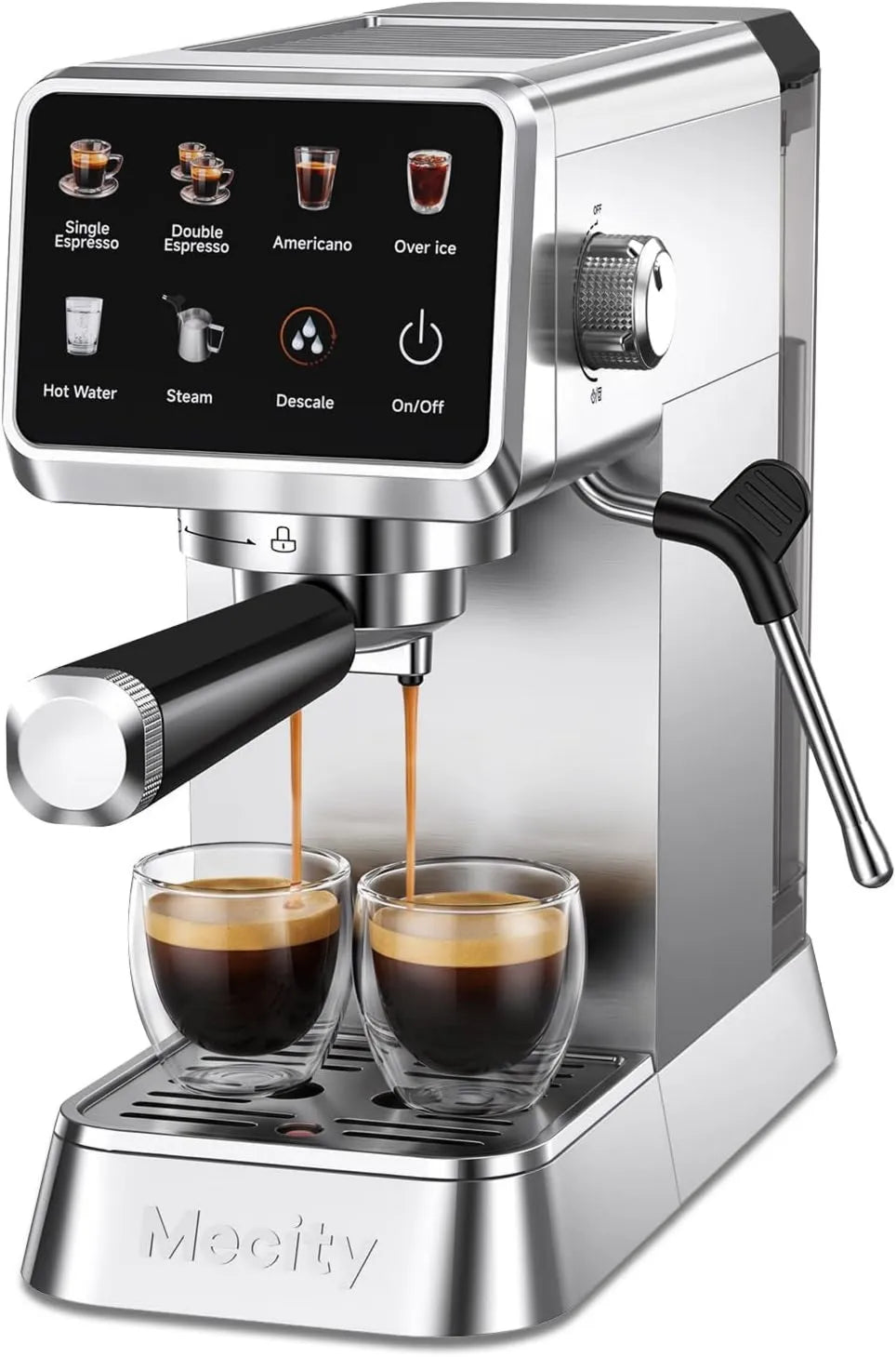 Drip Coffee Maker Mecity 20 Bar, Compact Stainless Steel Latte & Cappuccino Maker, Americano & Over Ice Coffee, Touch Controls
