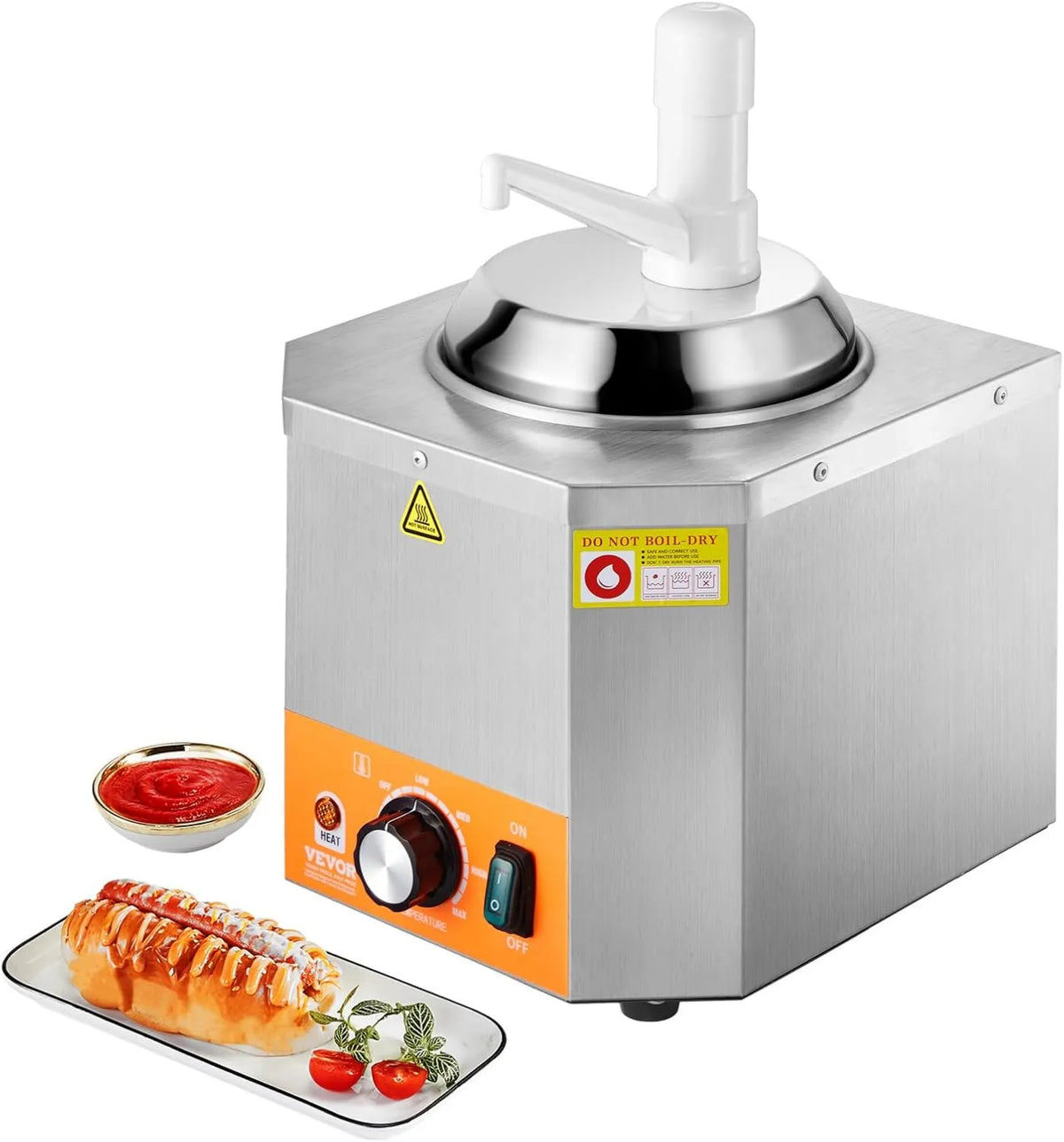 VEVOR, 2.4L, Commercial-Grade Design, 2.4L Commercial Hot Fudge Warmer, 86-230℉ Temp Adjustable Nacho Cheese Sauce Warmer, Plastic Pump Dispenser