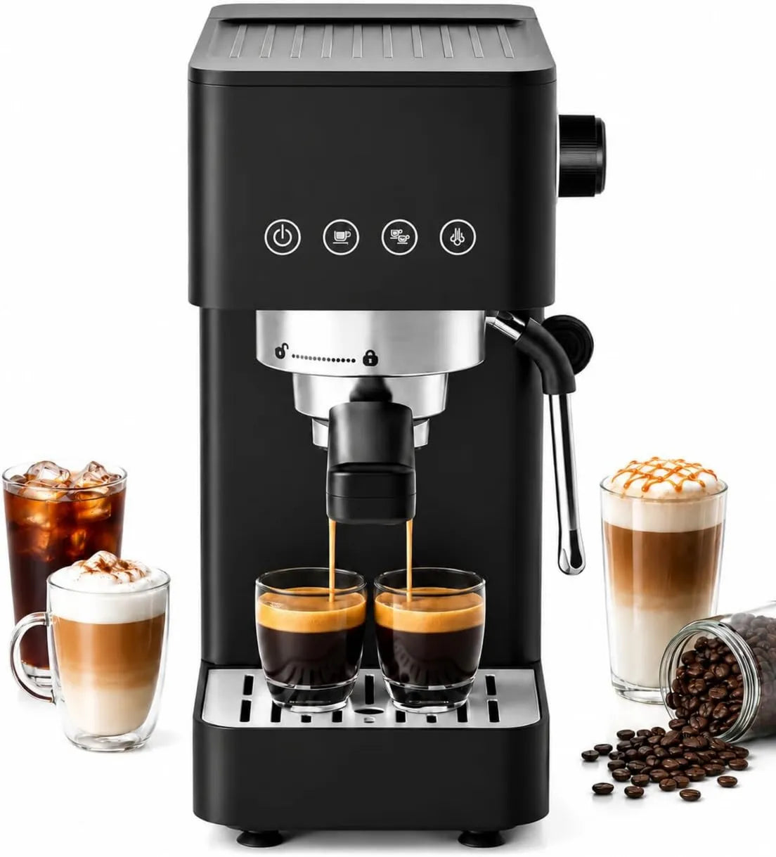 Espresso Machine, Compact Portable Design, 20 Bar, Milk Frother, Latte & Cappuccino, AAOBOSI