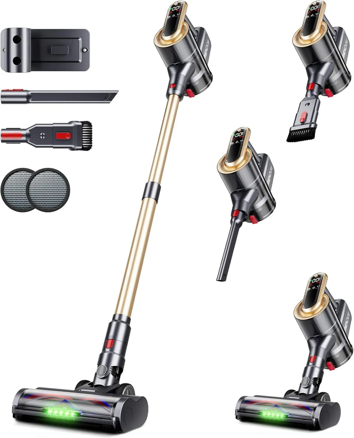Cordless Stick Vacuum, 600W, 50Kpa, 65Mins, Cordless Design, Rechargeable, Anti-Tangle Brush, Self-Standing, RENDOW