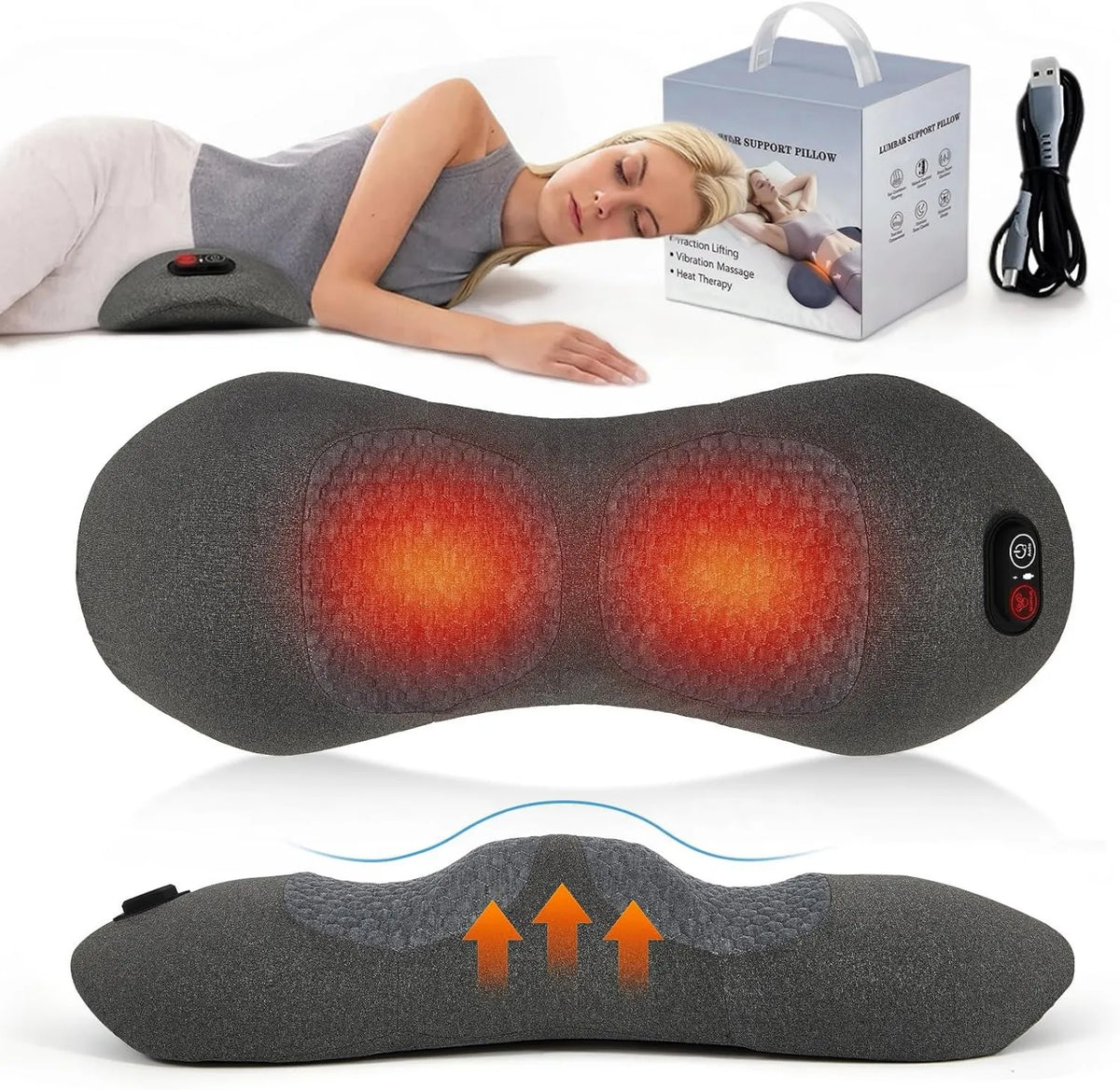 Body Massager Spine Triple Fusion Heated 3-in-1, Air Compression, Heat Function, 3-in-1 Vibration Traction and Heat for Sciatica, Bed or Chair