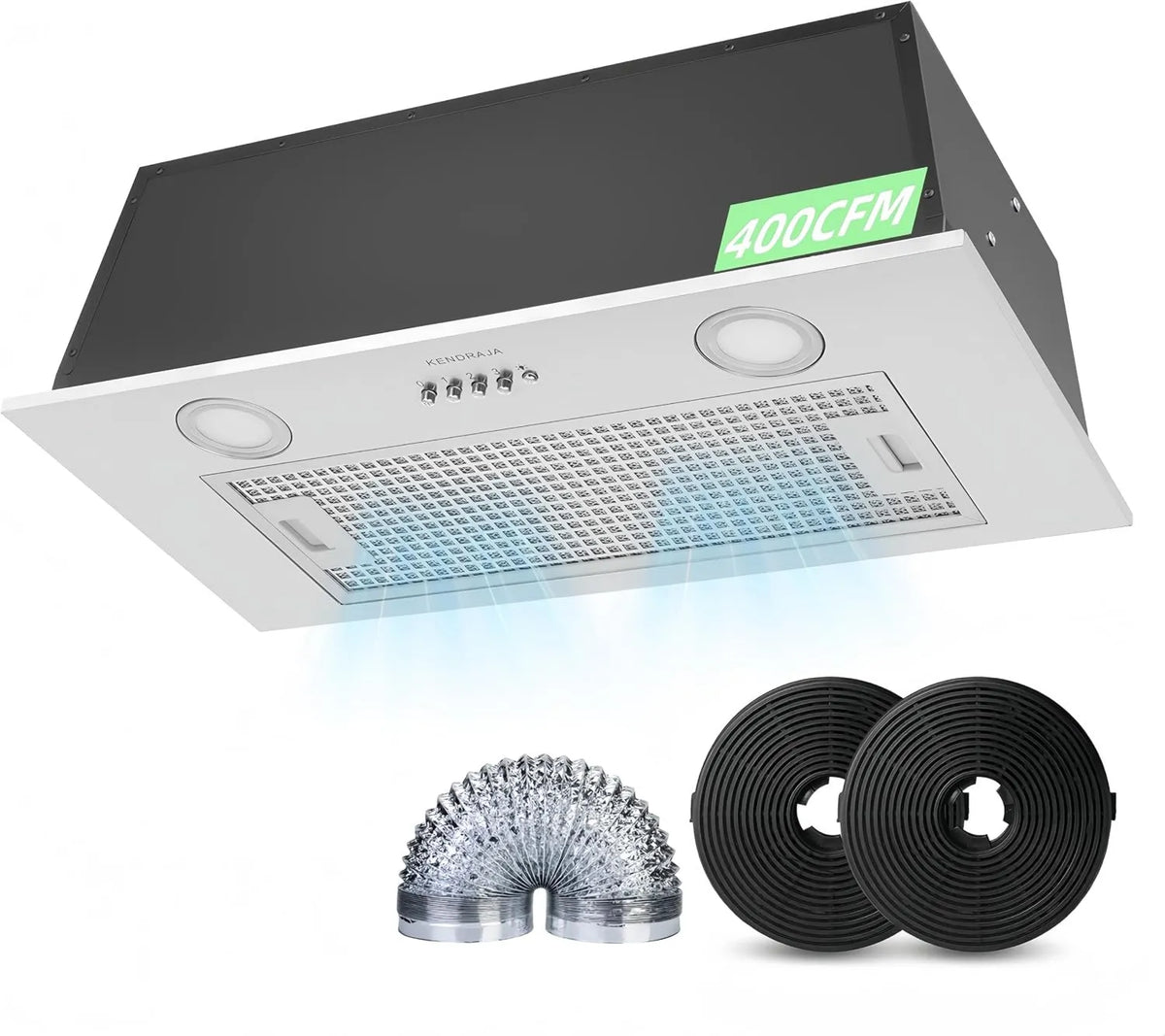 Range Hood 400CFM, 24 inch, 600mm, 3-Speed, Stainless Steel, Built-In Installation, 6 Layers Grease Filters, 3-Speed Controls with LED Lights