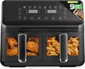 Air Fryer Double Basket, 8.8 QT, Circulation Massage, 4.4 QTs per Basket, 9-1 Preset Cooking Options, 360° Hot Air Circulation Technology, Nutrichef