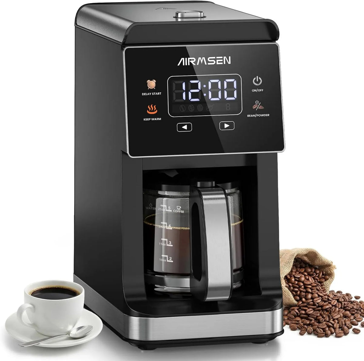 Drip Coffee Maker 5-Cup, Programmable Brewing, 5-Cup Grind and Brew, AIRMSEN