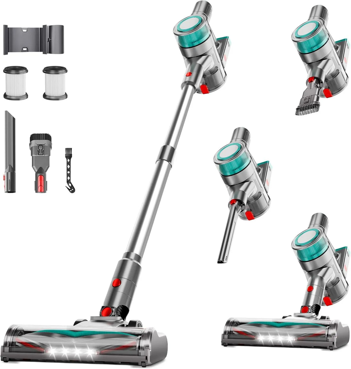 Cordless Stick Vacuum 6-in-1, 45 Mins, 6-in-1 Lightweight Handheld Vacuum, Powerful Stick Vacuum Cleaner for Home with Rechargeable Battery