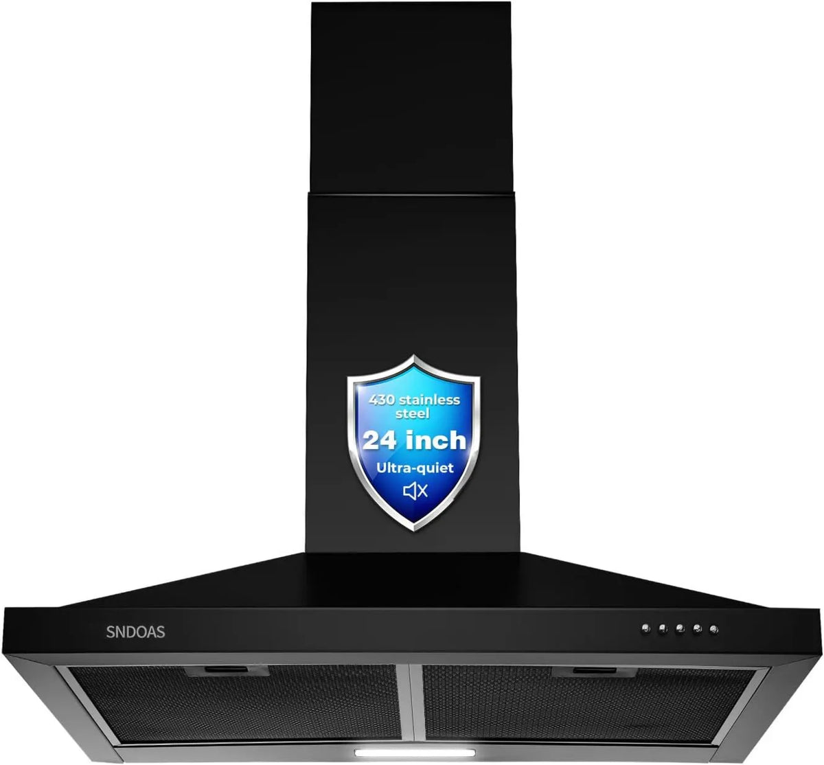 Range Hood 3-Speed, 24 inch, Stainless Steel, Wall-Mountable, Push Button 3-Speed Exhaust Fan, Wall Mount Vent Hood, SNDOAS