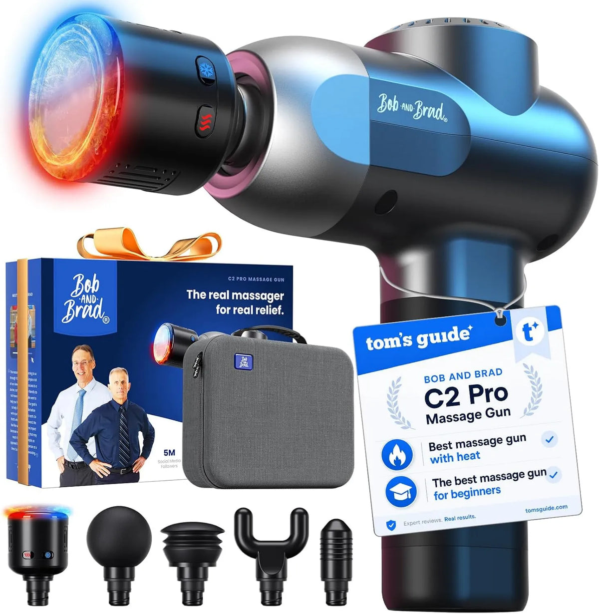 Percussion Massage Gun BRAD C2 Pro, Deep-Tissue Massage, Heat Function, Men & Women, Birthday & Holiday Gifts, FSA Eligible & HSA Approved, BOB AND