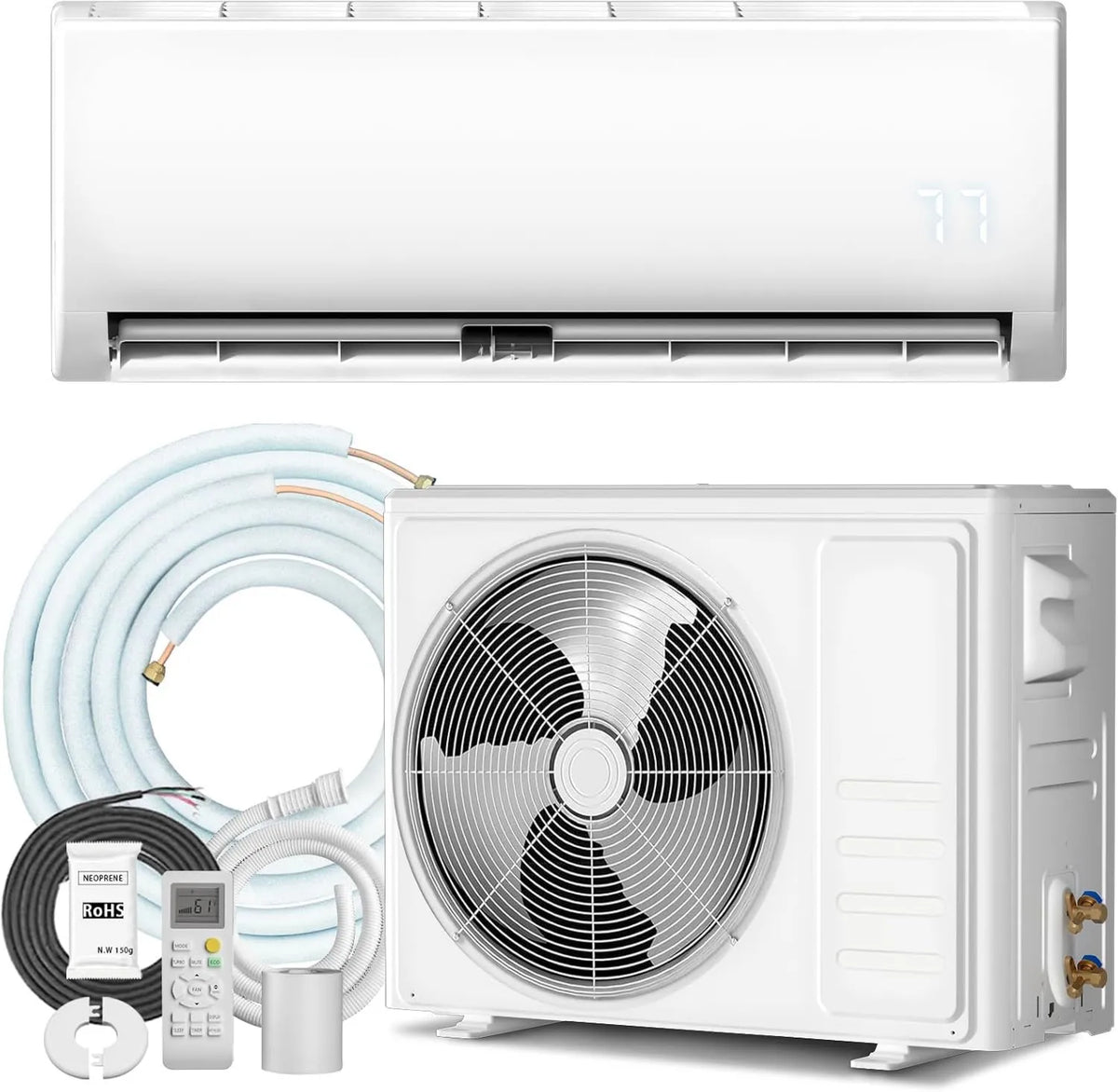 Ductless Mini Split System 9000 BTU SEER2, Heat Function, 19 SEER2, 115V, Heat Pump & Installation Kits, TMYICE