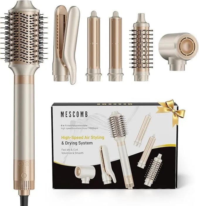 Hot Air Styling Brush Fast Drying, Wet-to-Dry Use, Curling Function, Hair Styling Tool, 1500W, 6-in-1, Volumizing and Frizz Control