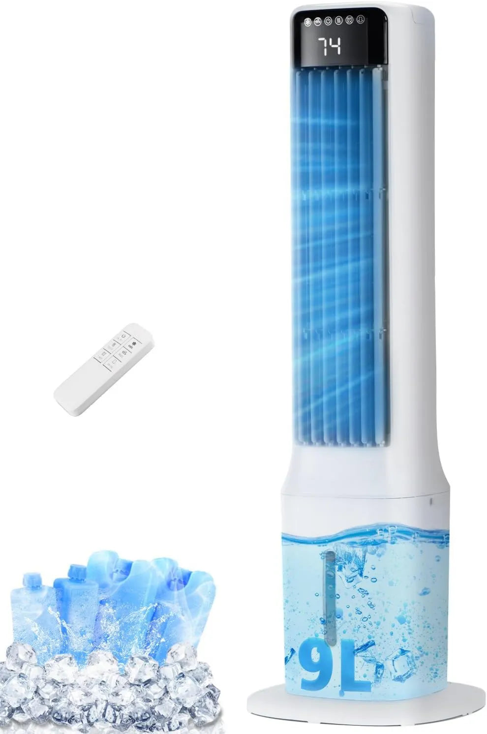 24H, 2.4 Gal, 3-in-1, 4 Modes, 3 Speeds, Timer, Compact Portable Design, 4 Ice Packs, 3 In 1 Swamp Cooler for Bedroom, Dual Water Tank