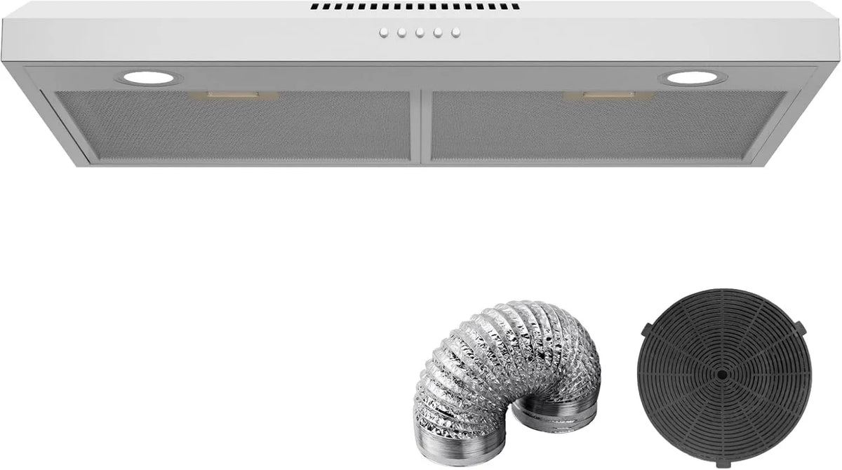 Range Hood, 30 Inch, Stainless Steel Stove Exhaust Fan, Charcoal Filter and Exhaust Pipe Included, Ducted/Ductless Convertible Kitchen Extractor