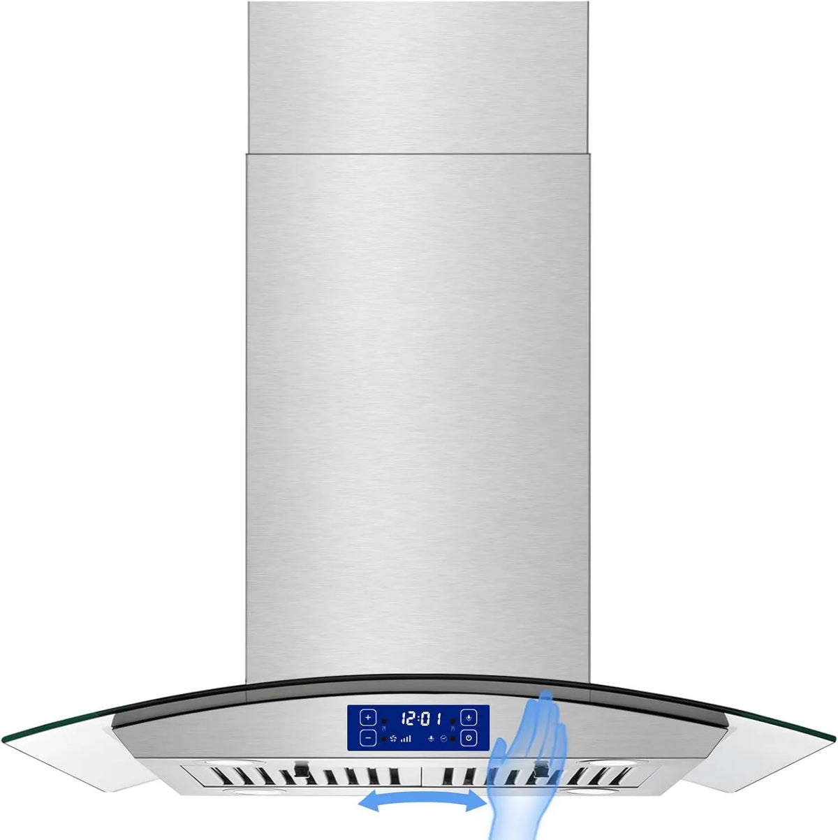 Range Hood 3-speed, Touch Controls, Stainless Steel, Ceiling-Mount Installation, Island-Mount Design, 700 CFM, 30 Inch, Kitchen Exhaust Hood