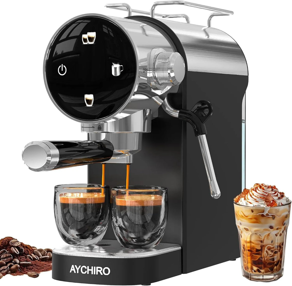 Espresso Machine Home Barista, 20 Bar, Removable Water Tank for Home Barista, Cappuccino Latte Coffee Machine, Removable Water Reservoir, AYCHIRO