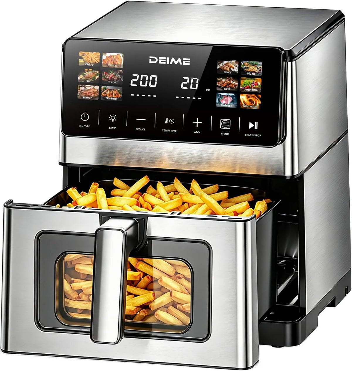 Air Fryer, 10 QT, 2100W, Nonstick Interior, Recipe Included, Non-Stick Basket, Visual Cooking Window, DEIME