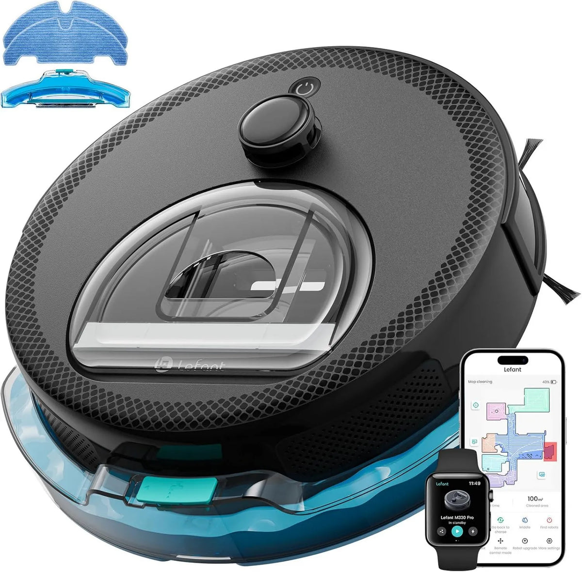 Lefant 450ml Robot Vacuum and Mop, 2.4G, 5G, M330 Pro, 150 Mins Runtime, Upgraded 190° PSD Obstacle Avoidance, Pet Hair & Carpets, WiFi