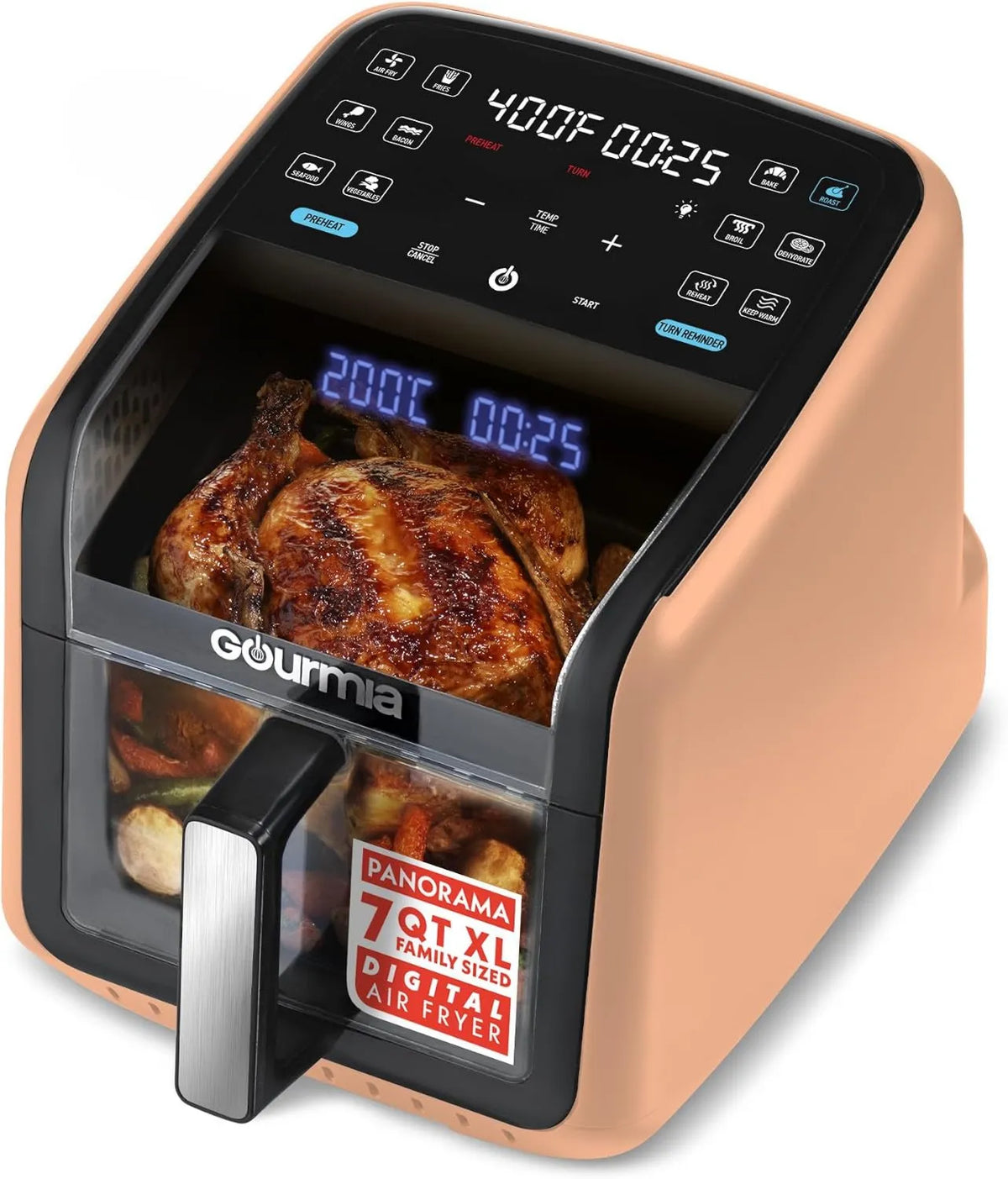 Air Fryer, 7 Qt, Gourmia, 7 Qt Basket Capacity with Panorama Window