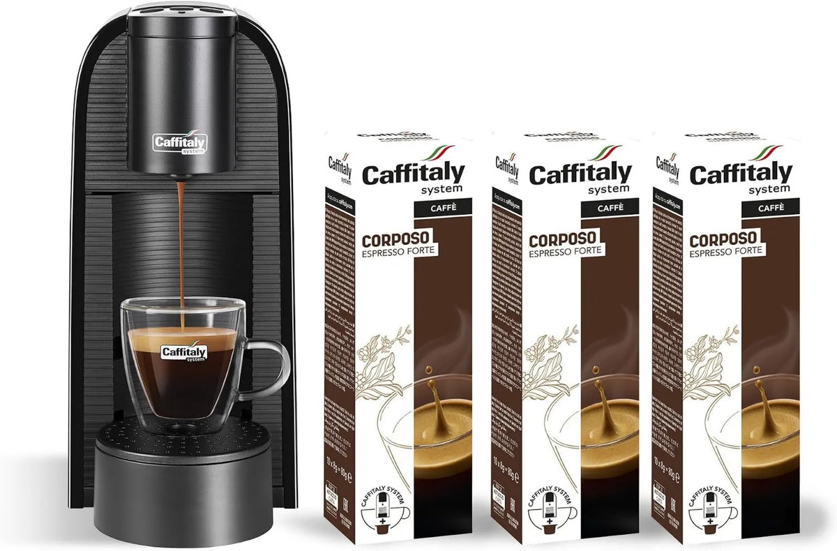 Coffee Machine Volta Nera, 30 Full-bodied Coffee Capsules Included, for Original Caffitaly Machines