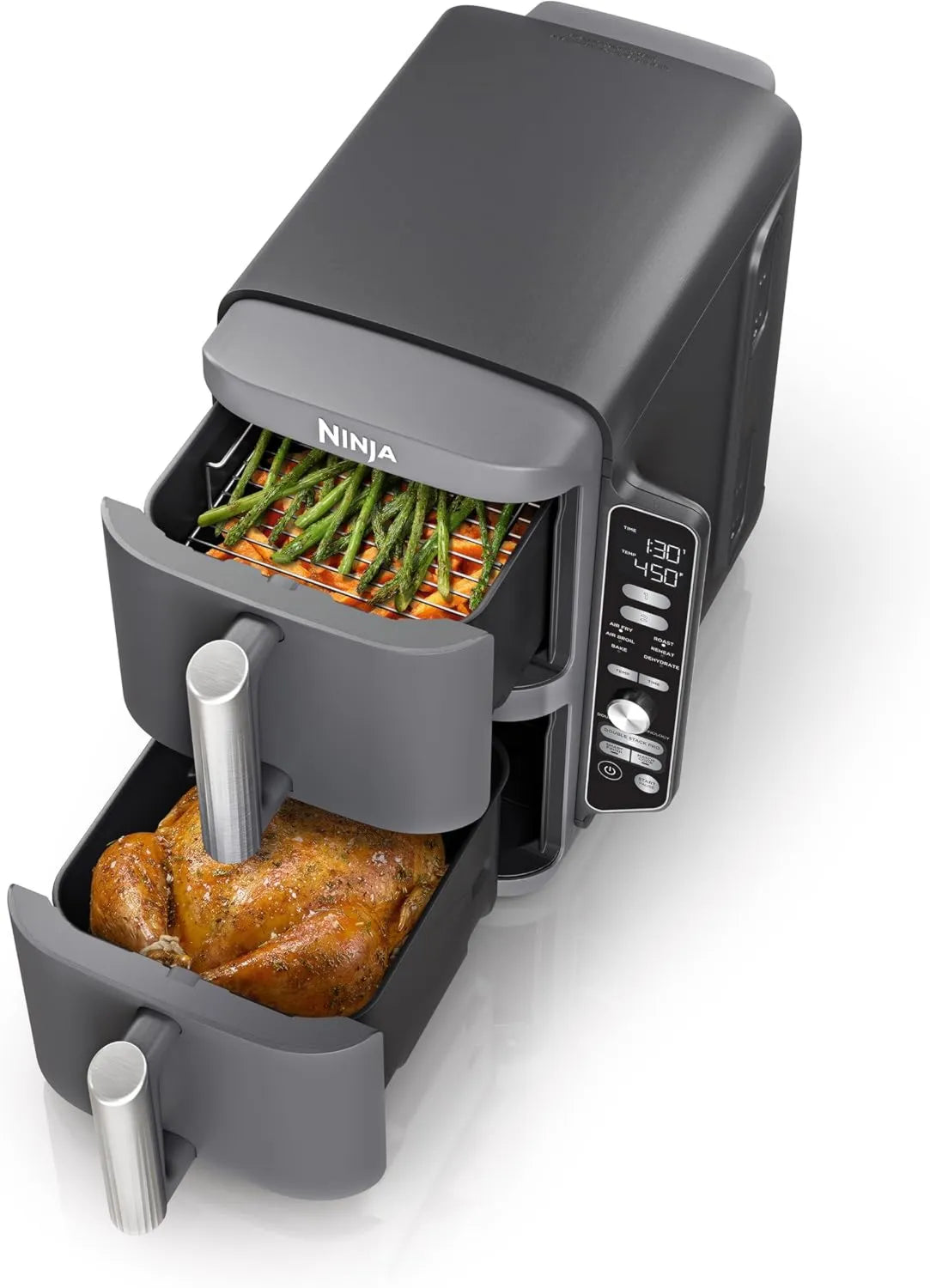Ninja 2-Basket Air Fryer, 10 QT, 6-in-1, DoubleStack Technology Cooks 4 Foods at Once, Easy Meals, Easy Clean, Smart Cook System